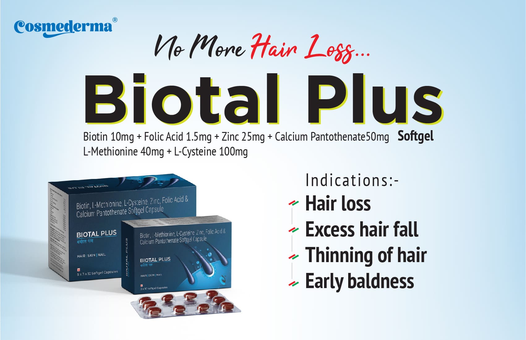 Biotin 10 mg + Calcium Pantothnate 50 mg + Zinc + Folic Acid Combination